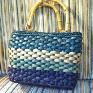 Woven wicker and bamboo handbag