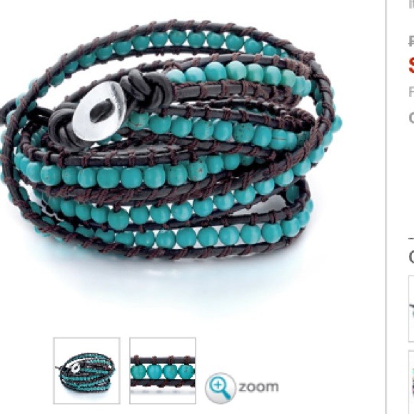 New turquoise gemstone & leather wrap bracelet NWT - Picture 3 of 4