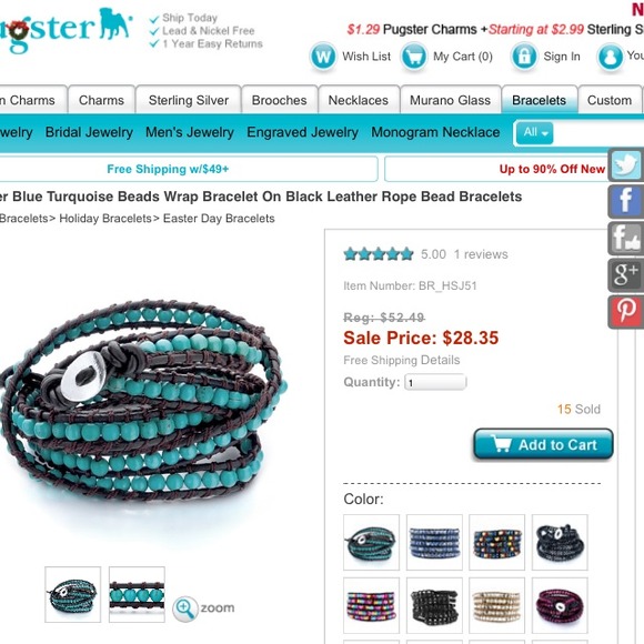 New turquoise gemstone & leather wrap bracelet NWT - Picture 4 of 4