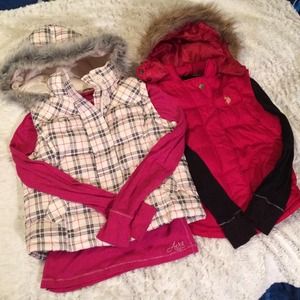 Two Puffy Vests and Matching Long Sleeve Shirts