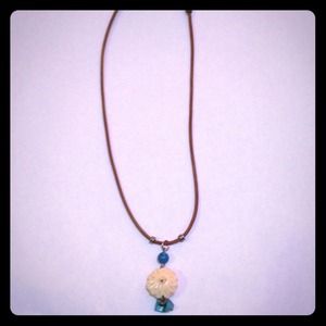 Boho pendant necklace with leather chain