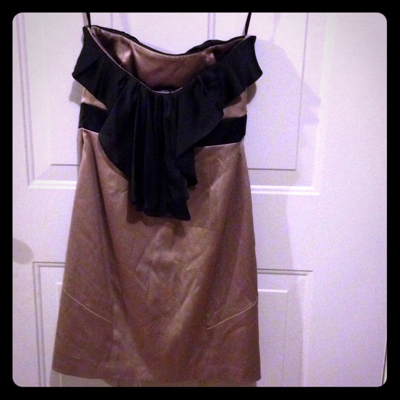 BCBG satin strapless ruffles dress