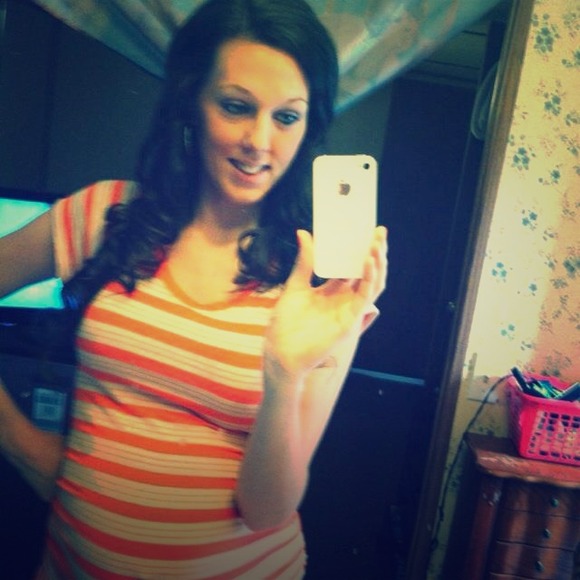 Orange striped maternity shirt