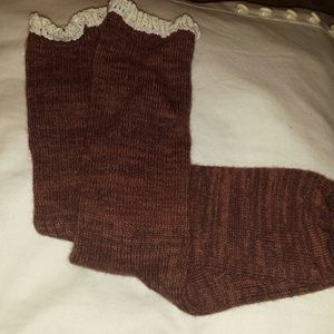 Copper boot socks with beige crochet
