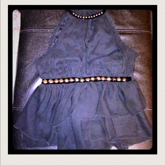 Black chiffon layer jewels top BEBE w/ backless - Picture 3 of 3