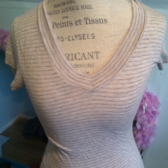 Tops - Grey and white striped v-neck