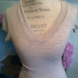 Grey and white striped v-neck