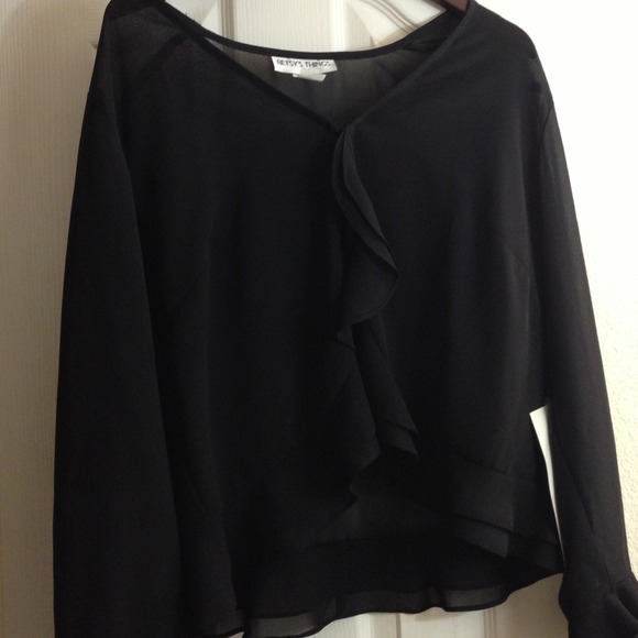 Sheer Black Ruffle Shrug 16W