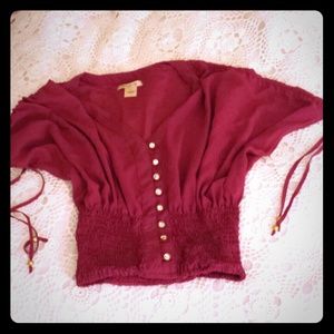 SOLD!!-Maroon arden b runched/flowy top