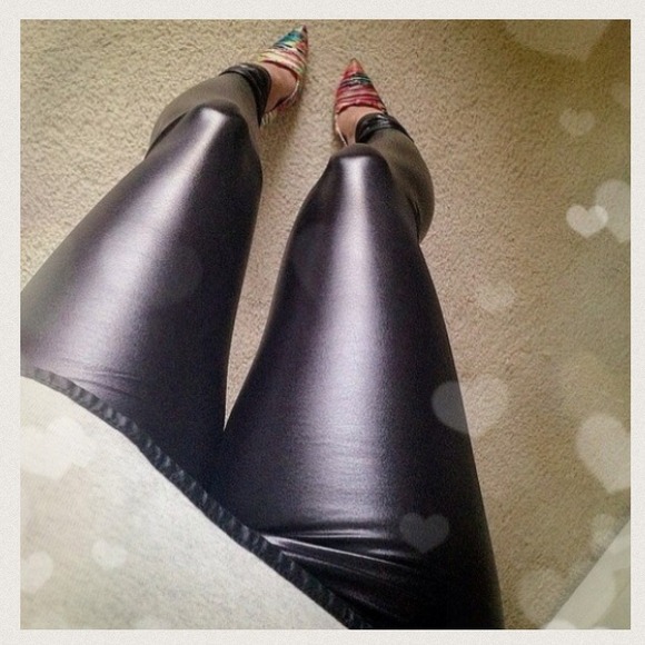 Pants - Blackish purple faux leather leggings