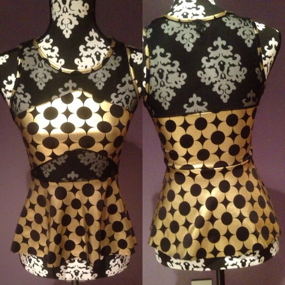 Gold & Black Peplum Top