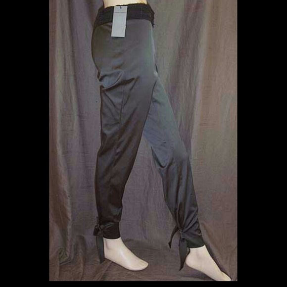 Alberta Ferretti Beaded Black Satin Pants 42IT