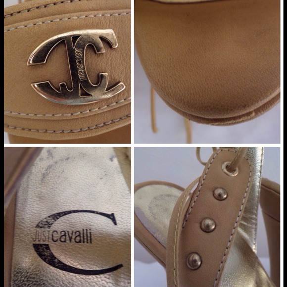 🔴SOLD🔴 JUST CAVALLI Tan  Leather Studded Sandals - Picture 4 of 4