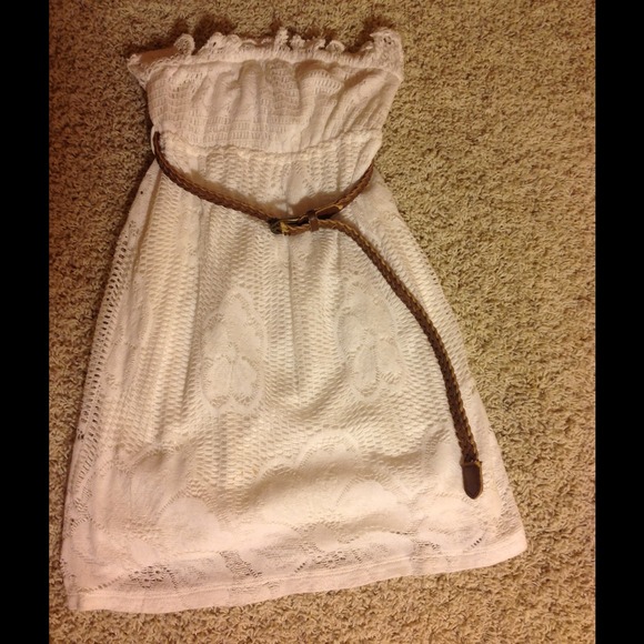 White Forever 21 Knitted Dress with Brown Belt