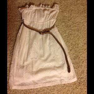 White Forever 21 Knitted Dress with Brown Belt
