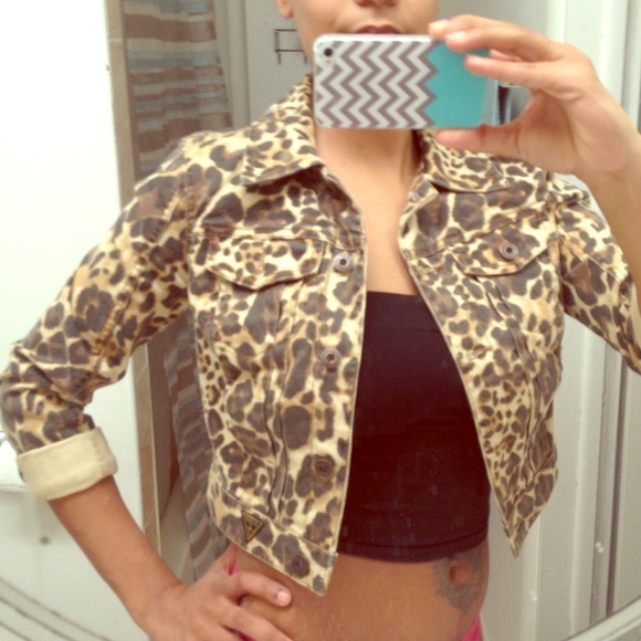 Guess vintage denim leopard print jacket