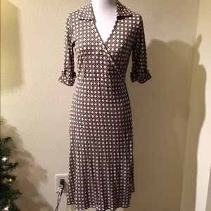 Ann Taylor Cream and Brown Wrap Dress