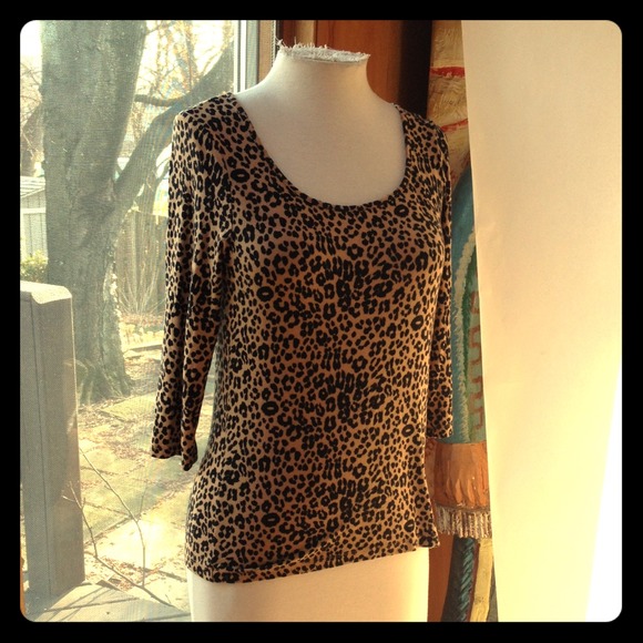 Leopard print stretch long sleeve top - Picture 1 of 3
