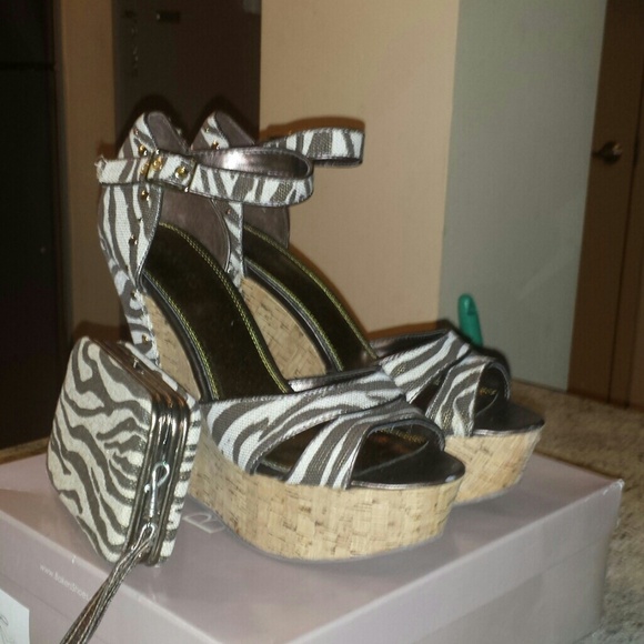 Bronze zebra prt wedge sandals with phone case