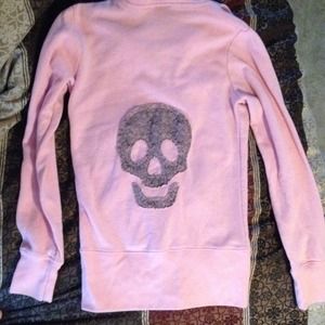 Pink hoodie with black lace skull