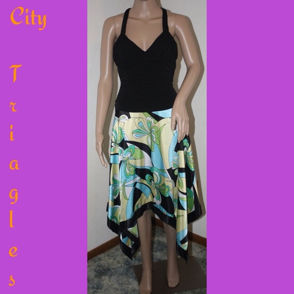 Black and Floral Halter Dress - Picture 1 of 4