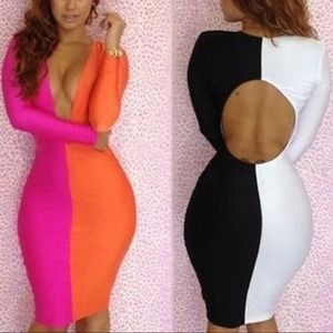 SEXY BODYCON DEEP V with CUT OUT BACK DRESS