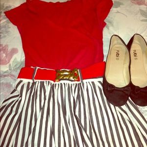 Shirt and skirt: medium size shoes are size 8 1/2