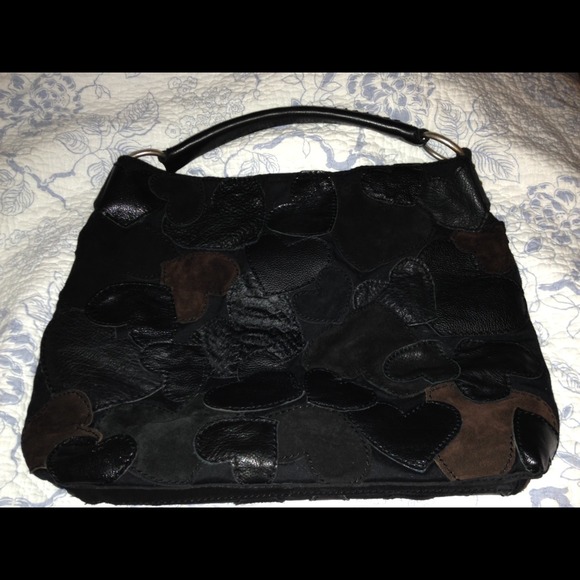 Lucky Brand Black Leather Heart Patch Hobo