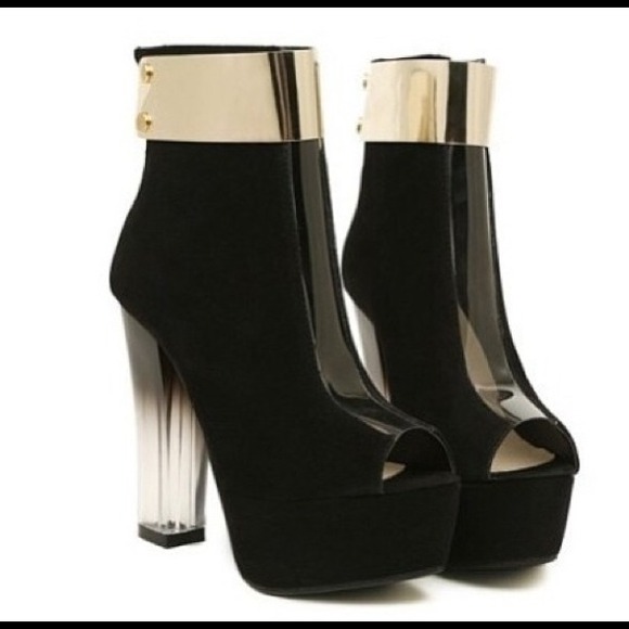 Gold cuff clear heel ankle bootie size 9