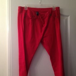 Red denim jeans