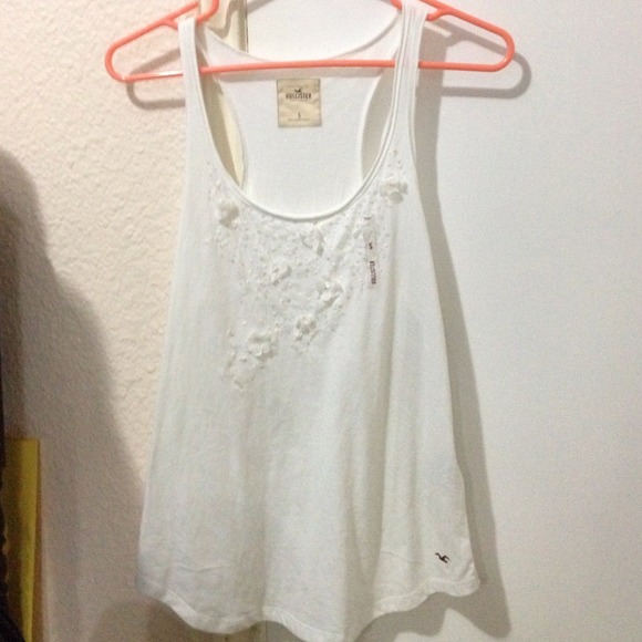 White sequin and flower tank top