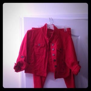 Red denim jacket
