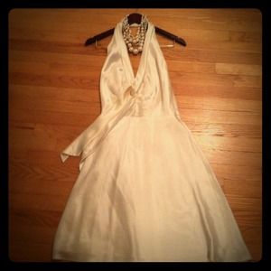 ABS Halter Cocktail Dress in Cream