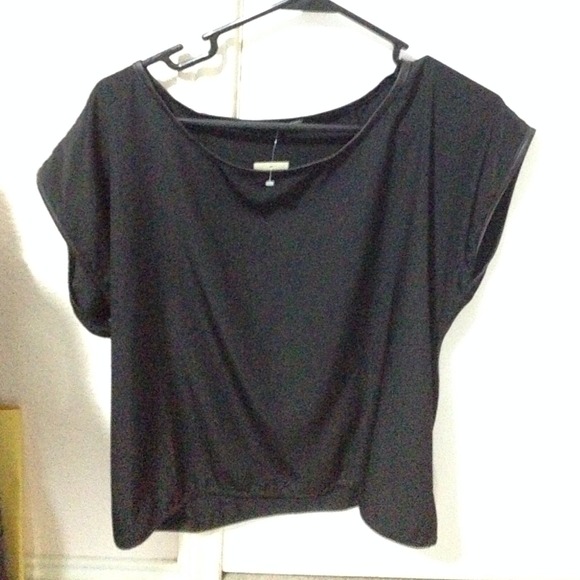 Black shirt with faux leather down the back