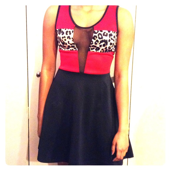 Dresses & Skirts - Stunning mini skater dress with cheetah print.
