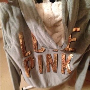 Victoria's Secret pink bling fur hoodie large