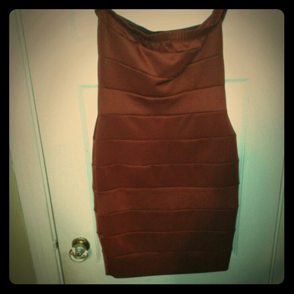 Copper colored strapless dress