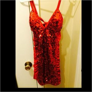 Red sequin low back dress