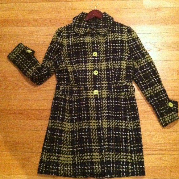 Vintage Black, White & Lime Jacket-Knee Length - Picture 1 of 3