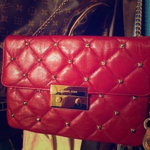 Michael Kors red leather handbag w chain