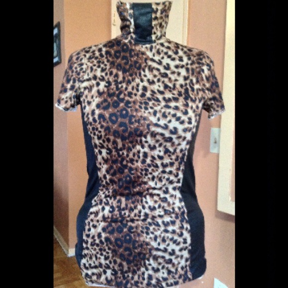 Leopard print turtleneck top