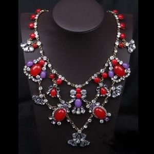 Glam red purple crystals statement necklace