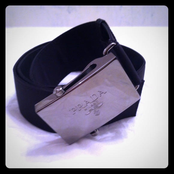 Prada nylon black logo belt