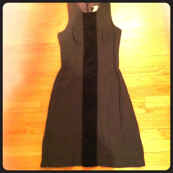 Grey Sheath Dress with Black Velvet Details - Picture 1 of 3
