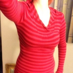 Pink and red striped, hooded thermal