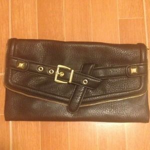 Olivia + Joy black leather clutch (gold hardware)