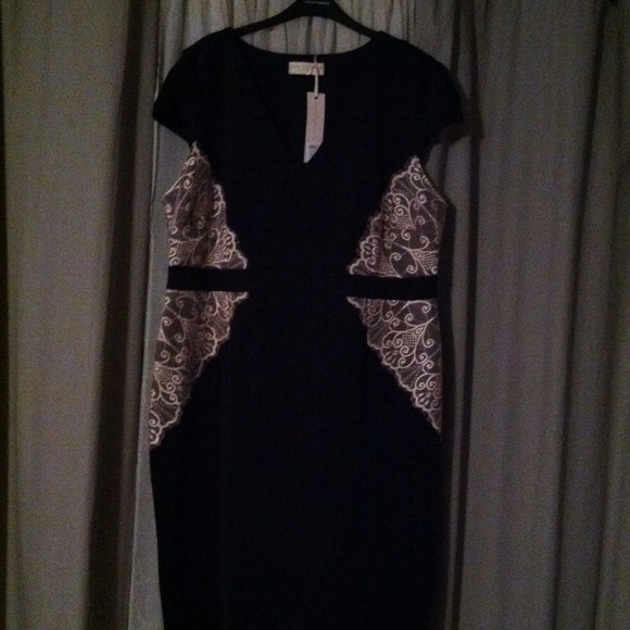 Black with Ivory Lace Side Panel Dress