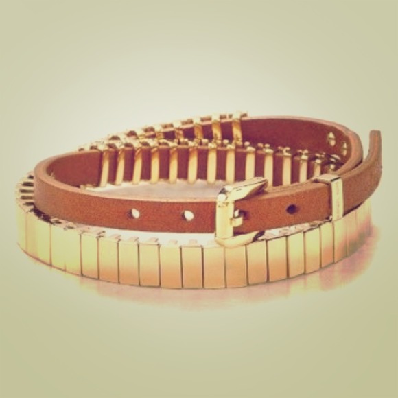 Michael Kors Gold Tan Double Wrap Leather Bracelet