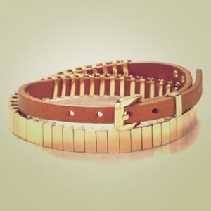 Michael Kors Gold Tan Double Wrap Leather Bracelet