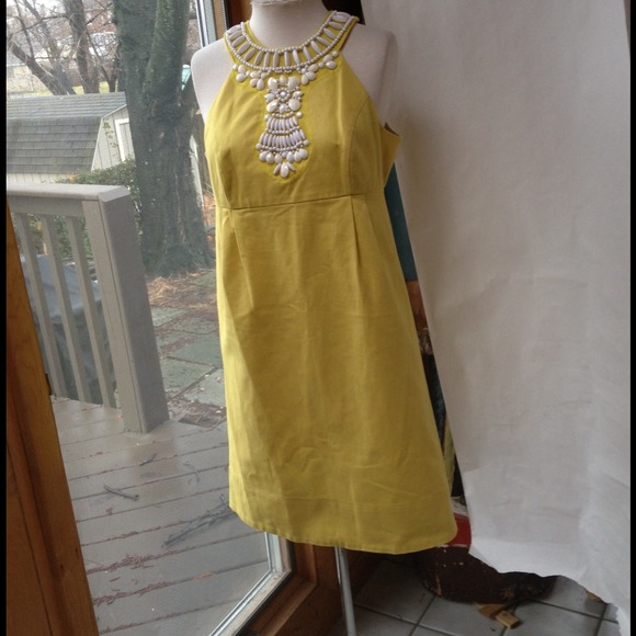INC chartreuse sleeveless beaded dress